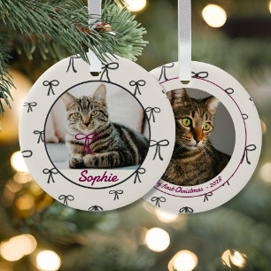 Coquette Bow Custom Pet Ornament with Photo