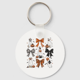Coquette Bow Cute Ghost Dogs Halloween Pumpkin Spo Keychain