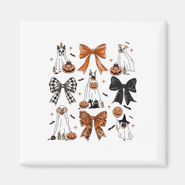 Coquette Bow Cute Ghost Dogs Halloween Pumpkin Spo Magnet (Front)