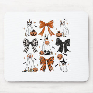 Coquette Bow Cute Ghost Dogs Halloween Pumpkin Spo Mouse Pad