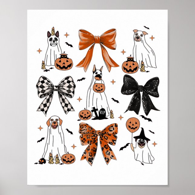 Coquette Bow Cute Ghost Dogs Halloween Pumpkin Spo Poster (Front)