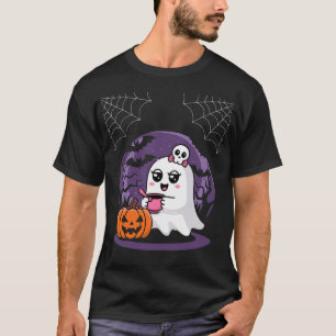 Coquette Bow Cute Ghost Pink Halloween Pumpkin T-Shirt