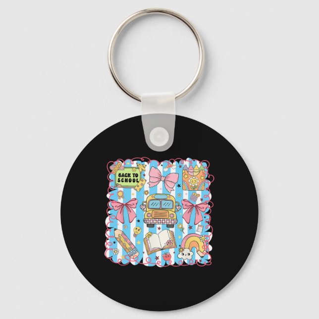 Coquette Bow Cute School Bus Girly Student Back To Keychain (Front)