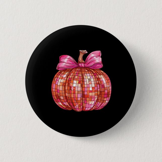Coquette Bow Disco Ball Pumpkin Cute Girly Hallowe 2 Inch Round Button (Front)