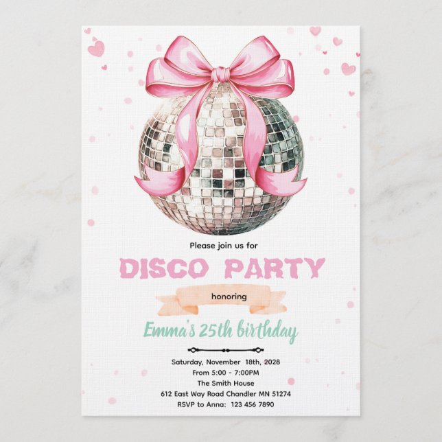 Coquette Bow Disco Party Invitation (Devant)