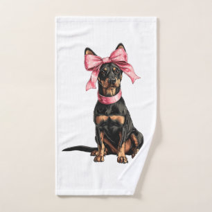 Coquette Bow Doberman Dog Mom Girl Pink Hand Towel