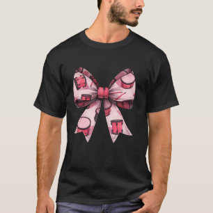 Coquette Bow Drum Drummer Mom Pattern Pink Ribbon T-Shirt
