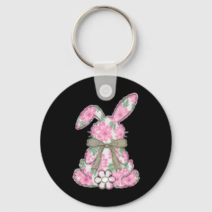 Coquette Bow Easter Bunny Spring Florals Women Tee Keychain