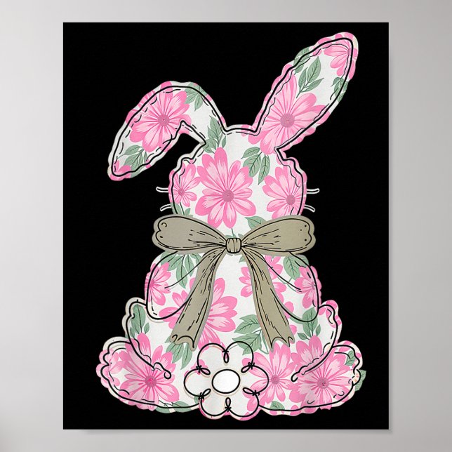 Coquette Bow Easter Bunny Spring Florals Women Tee Poster (Front)