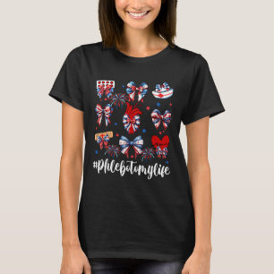 Coquette Bow Fireworks Phlebotomy Happy 4th Of Jul T-Shirt