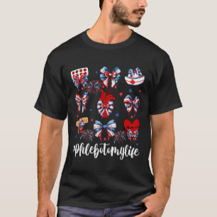 Coquette Bow Fireworks Phlebotomy Happy 4th Of Jul T-Shirt