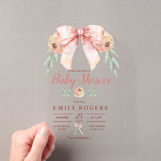 Coquette Bow Floral Baby Shower Acrylic Invitations