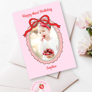 Coquette Bow Frame Photo Happy Birthday Card