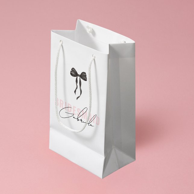 Coquette Bow French Pink Stylish Bridesmaid Name Small Gift Bag (Creator Uploaded)