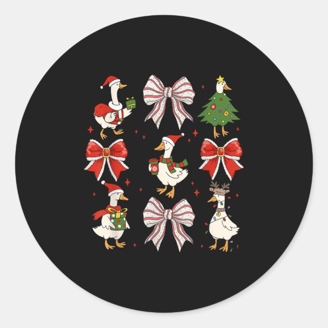 Coquette Bow Funny Goose Christmas Holiday Merry G Classic Round Sticker (Front)
