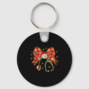 Coquette Bow Funny Nurse Christmas Stethoscope San Keychain
