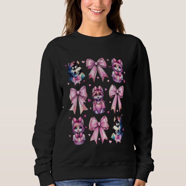 Coquette Bow Furry Fandom Fursona Fursuit Cute Fox Sweatshirt (Front)