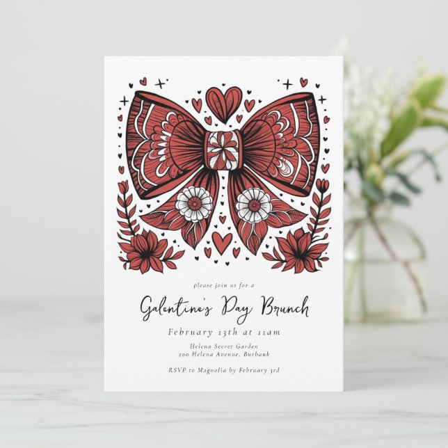 Coquette Bow Galentine's Day Brunch Invitation (Standing Front)