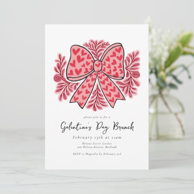 Coquette Bow Galentine's Day Brunch Invitation (Standing Front)