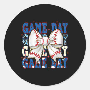 Coquette Bow Game Day Sell Softll Funny Cheer Mom  Classic Round Sticker