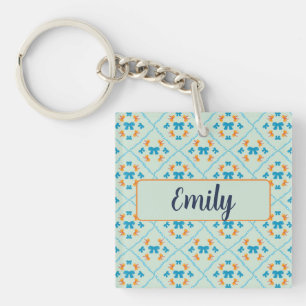 Coquette Bow Geometric Tile Soft Mint Lime Keychain
