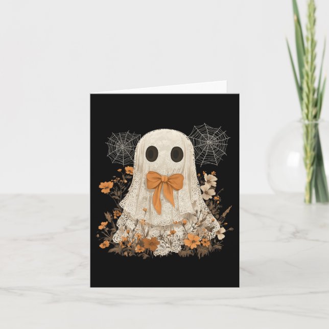 Coquette Bow Ghost Halloween Flower Ghost Spooky L Card (Front)