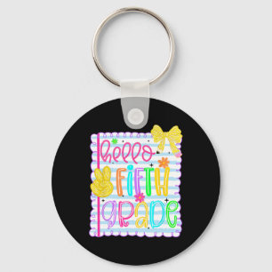 Coquette Bow Girly Hello Fifth Grade Teacher Back Keychain