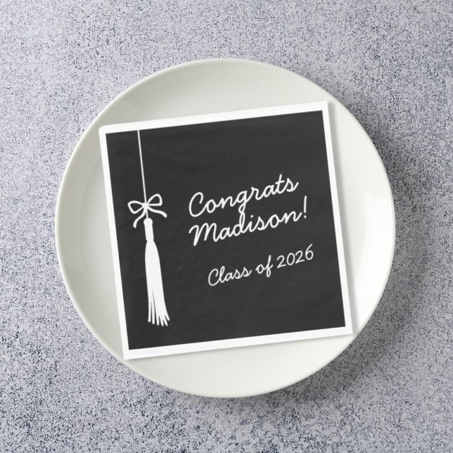 Coquette Bow Grad Tassel Black Congrats Graduate Napkin (Coquette Bow Grad Tassel Black Congrats Graduate Napkins)