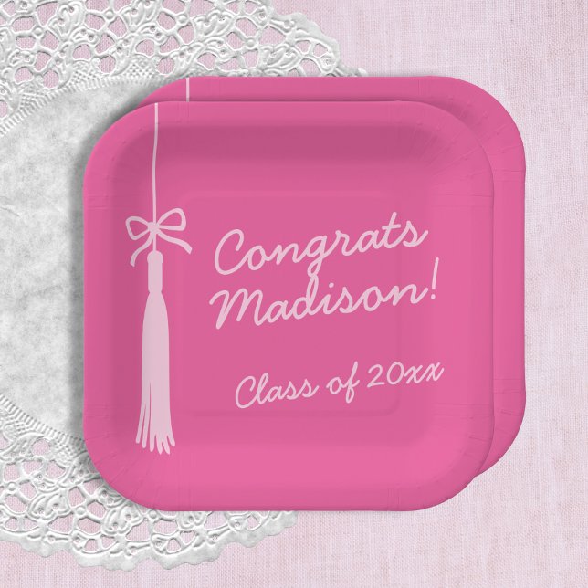 Coquette Bow Grad Tassel Pink 2025 Graduation Paper Plate (Coquette Bow Grad Tassel Pink 2025 Graduation Paper Plates)