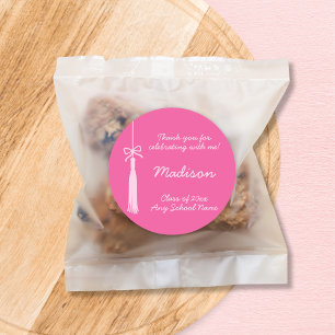 Coquette Bow Grad Tassel Pink Graduation Classic Round Sticker