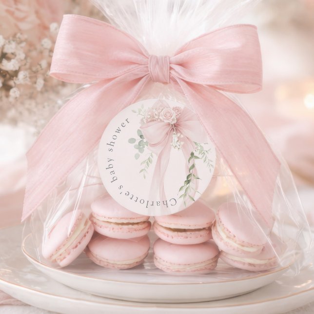 Coquette Bow Greenery Baby in bloom baby Shower Classic Round Sticker (Creator Uploaded)