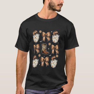 Coquette Bow Halloween Ghost Western Cowboy Boots T-Shirt