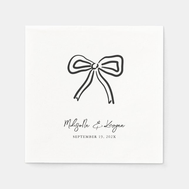 Coquette Bow Hand Drawn Personalized Wedding  Napkin (Front)