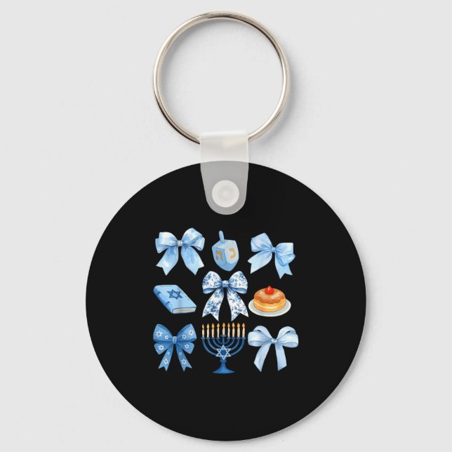 Coquette Bow Hanukkah Chanukah Pajama Latke Jewish Keychain (Front)