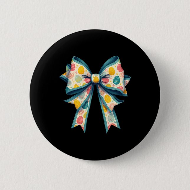 Coquette Bow Happy Easter Bunny Bow Pink Egg Easte 2 Inch Round Button (Front)
