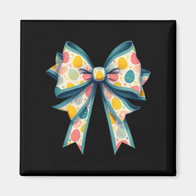 Coquette Bow Happy Easter Bunny Bow Pink Egg Easte Magnet (Front)