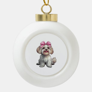 Coquette Bow Havanese Dog Mom Girl Pink Ceramic Ball Christmas Ornament