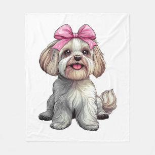 Coquette Bow Havanese Dog Mom Girl Pink Fleece Blanket