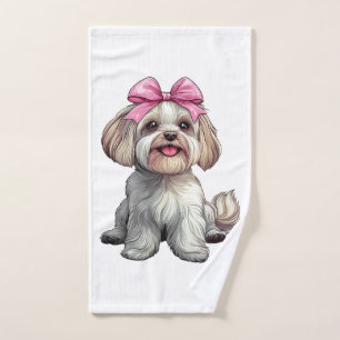 Coquette Bow Havanese Dog Mom Girl Pink Hand Towel