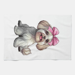 Coquette Bow Havanese Dog Mom Girl Pink Kitchen Towel