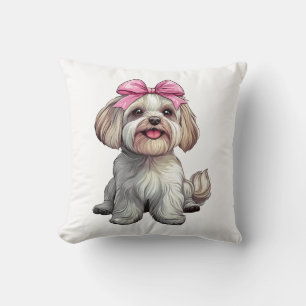 Coquette Bow Havanese Dog Mom Girl Pink Throw Pillow