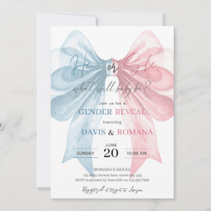 Coquette Bow He or She Gender Reveal Invitation