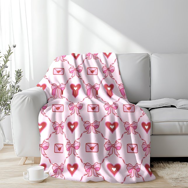 Coquette Bow & Hearts Valentine's Day Sherpa Blanket (Creator Uploaded)
