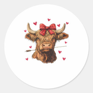 Coquette Bow Highland Cow Valentine Heart Girly Va Classic Round Sticker