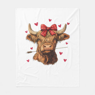 Coquette Bow Highland Cow Valentine Heart Girly Va Fleece Blanket