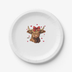 Coquette Bow Highland Cow Valentine Heart Girly Va Paper Plate