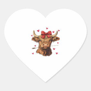Coquette Bow Highland Cow Valentine Heart Girly Va Sticker
