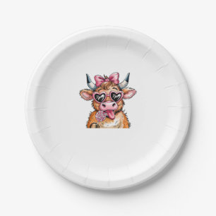 Coquette Bow Highland Cow Valentine Heart Glasses  Paper Plate