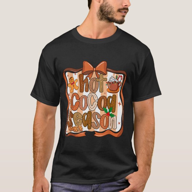 Coquette Bow Hot Cocoa Season Gingerbread Christma T-Shirt (Front)