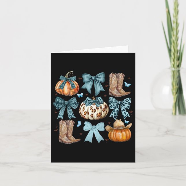 Coquette Bow Howdy Fall Western Pumpkin Boots Than Card (Front)